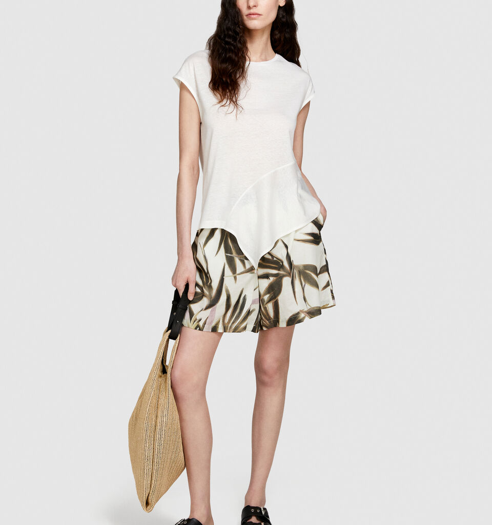 T-shirt with asymmetric flounce - women's short sleeve t-shirts - White | Sisley image number 1
